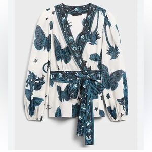 Banana Republic Balloon Sleeve Butterfly Printed Top / Size M